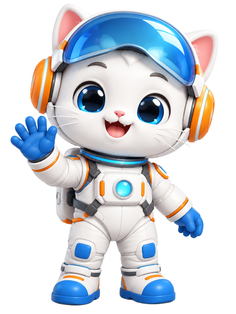 123GO astronaut mascot in a white spacesuit with orange trim